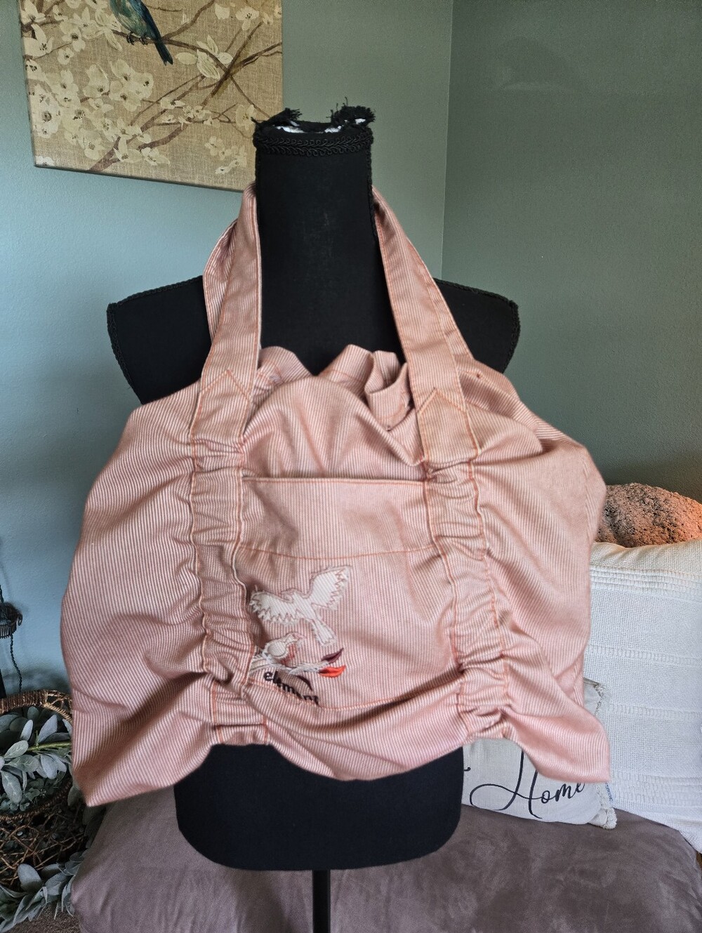 Element Ruched Tote with Embroidered Bird